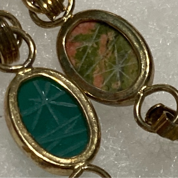 B.A. Ballou Vintage 1950's Vermeil 6 Oval Hardstone Scarab Link Bracelet 7" - Picture 8 of 14